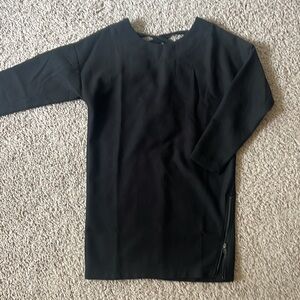 Black dress with lace up back and zipper slit - drop ahoulder. New with tags